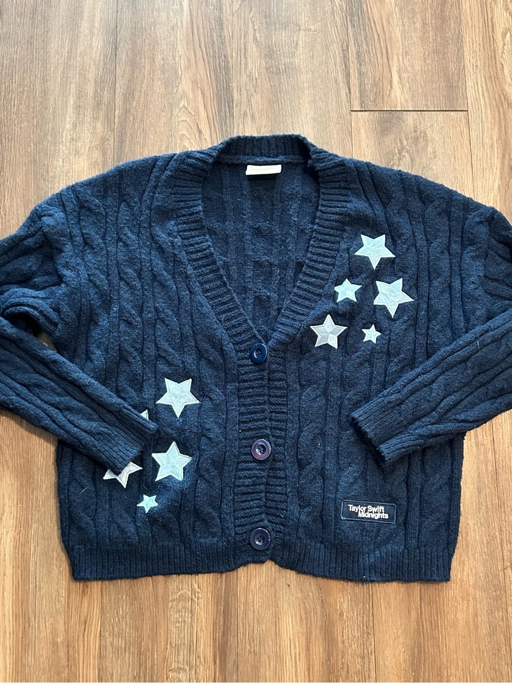 Taylor Swift Midnights Cardigan Navy Stars Cozy Sweater Women’s Size M/L